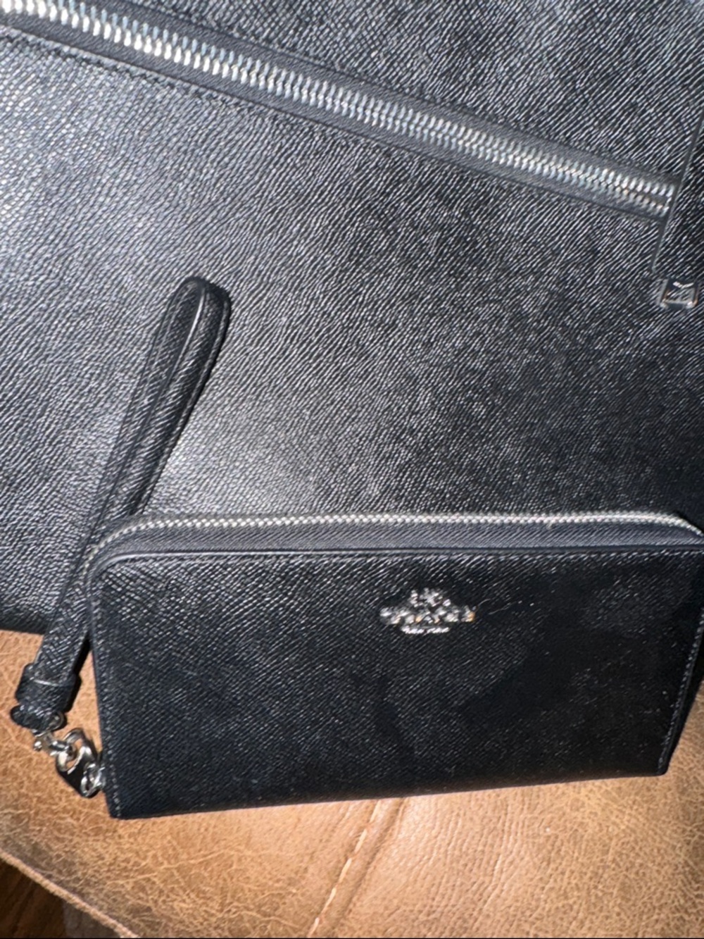 Coach Black Leather Zip Tote with Silver Hardware and Wallet - Picture 9 of 9